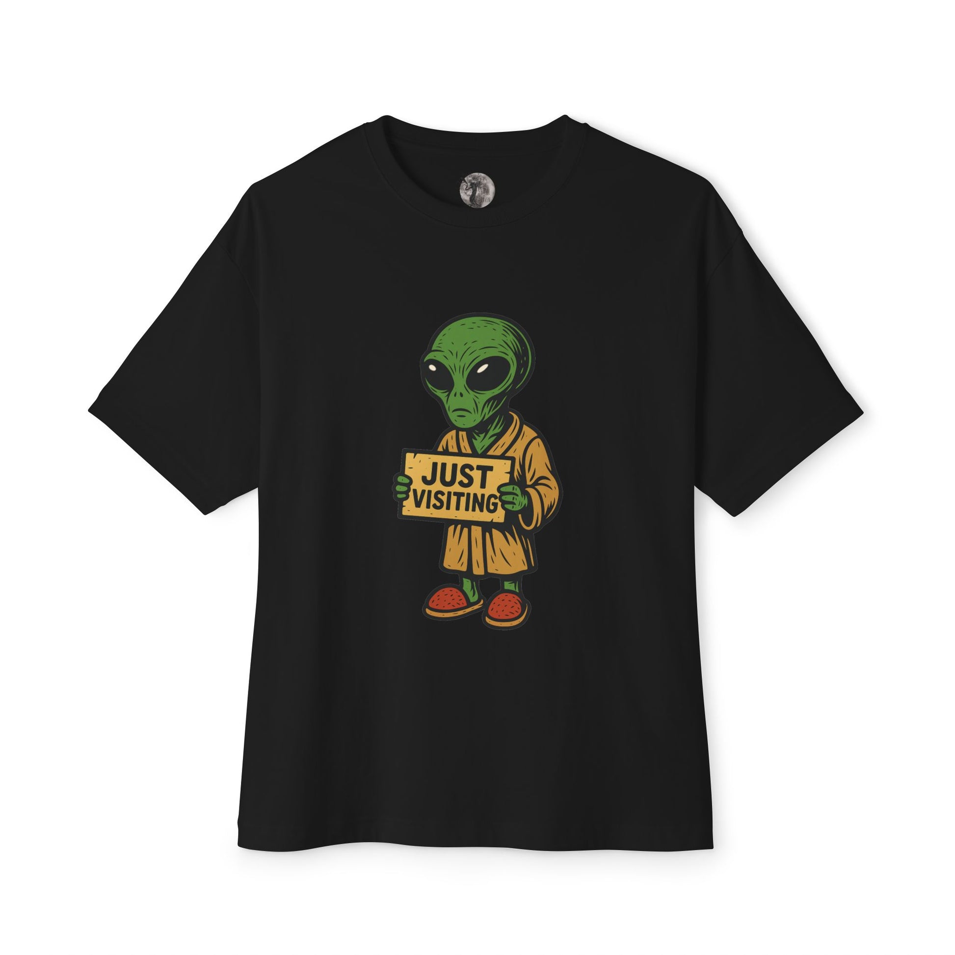 Just Visiting alien T-shirt, funny extraterrestrial tourist sci-fi design – Basic Raven Apparel