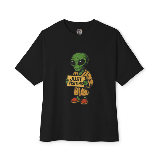 Just Visiting alien T-shirt, funny extraterrestrial tourist sci-fi design – Basic Raven Apparel