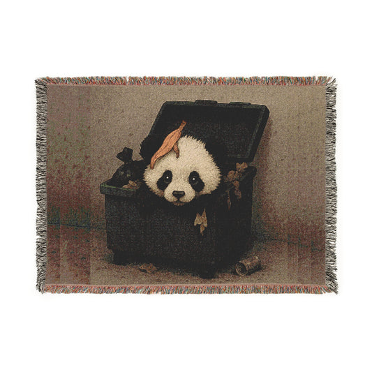 Trashy Panda woven cozy blanket, funny raccoon in trash can design – Basic Raven