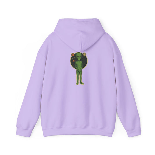 Alien Buddy graphic hoodie, cute extraterrestrial fantasy artwork on cozy unisex sweatshirt – Basic Raven