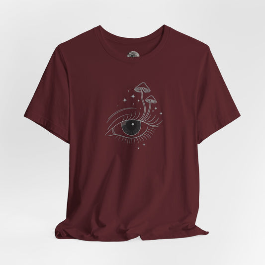 Spore Sight T-shirt, mystical mushrooms and all-seeing eye fantasy artwork – Basic Raven Apparel