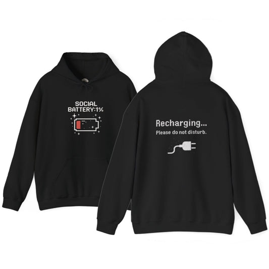 Low social battery hoodie, funny introvert quote sweatshirt with charging graphic – Basic Raven Apparel