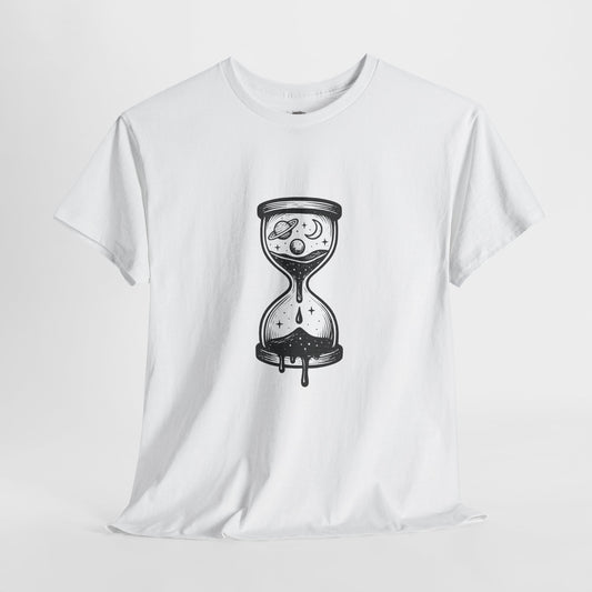 Hourglass Universe T-shirt, surreal cosmic galaxy sand timer design – Basic Raven Apparel
