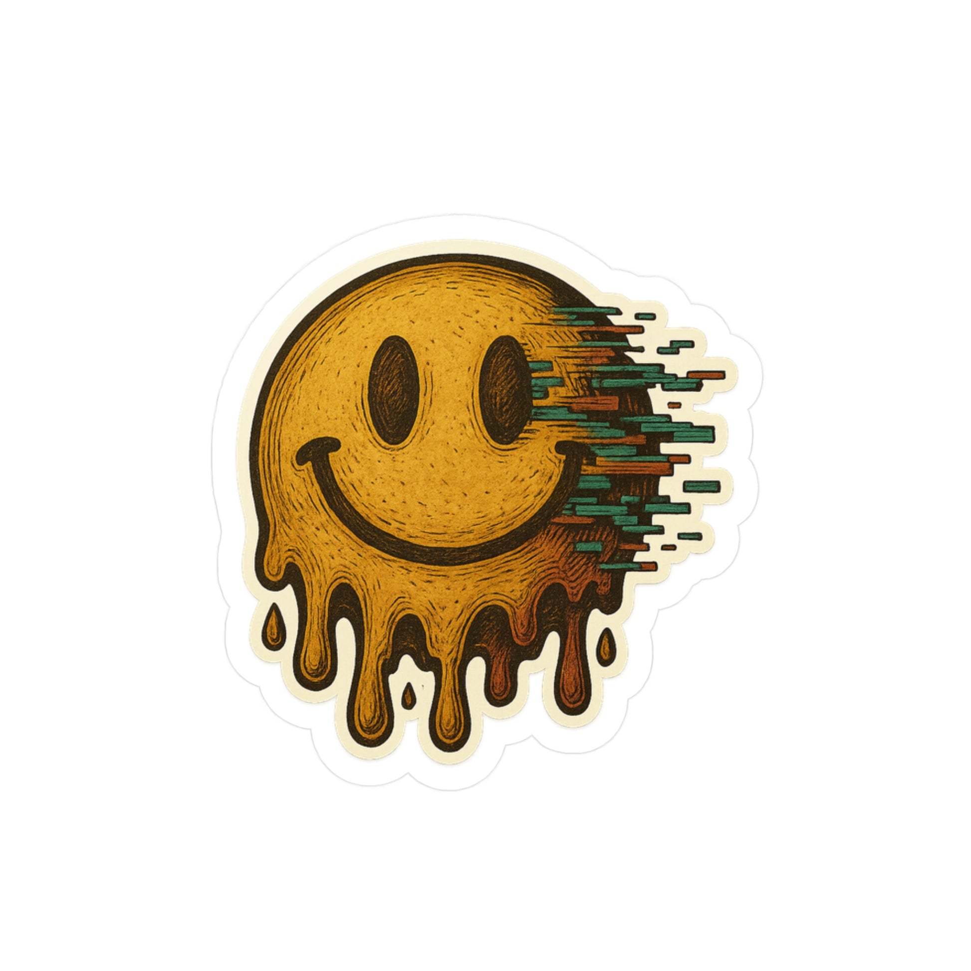 Melting Smiley vinyl decal, psychedelic trippy retro sticker design – Basic Raven Apparel