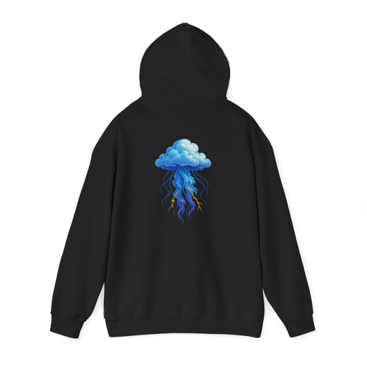 Jellyfish storm hoodie, glowing ocean creature with thundercloud fantasy art – Basic Raven Apparel