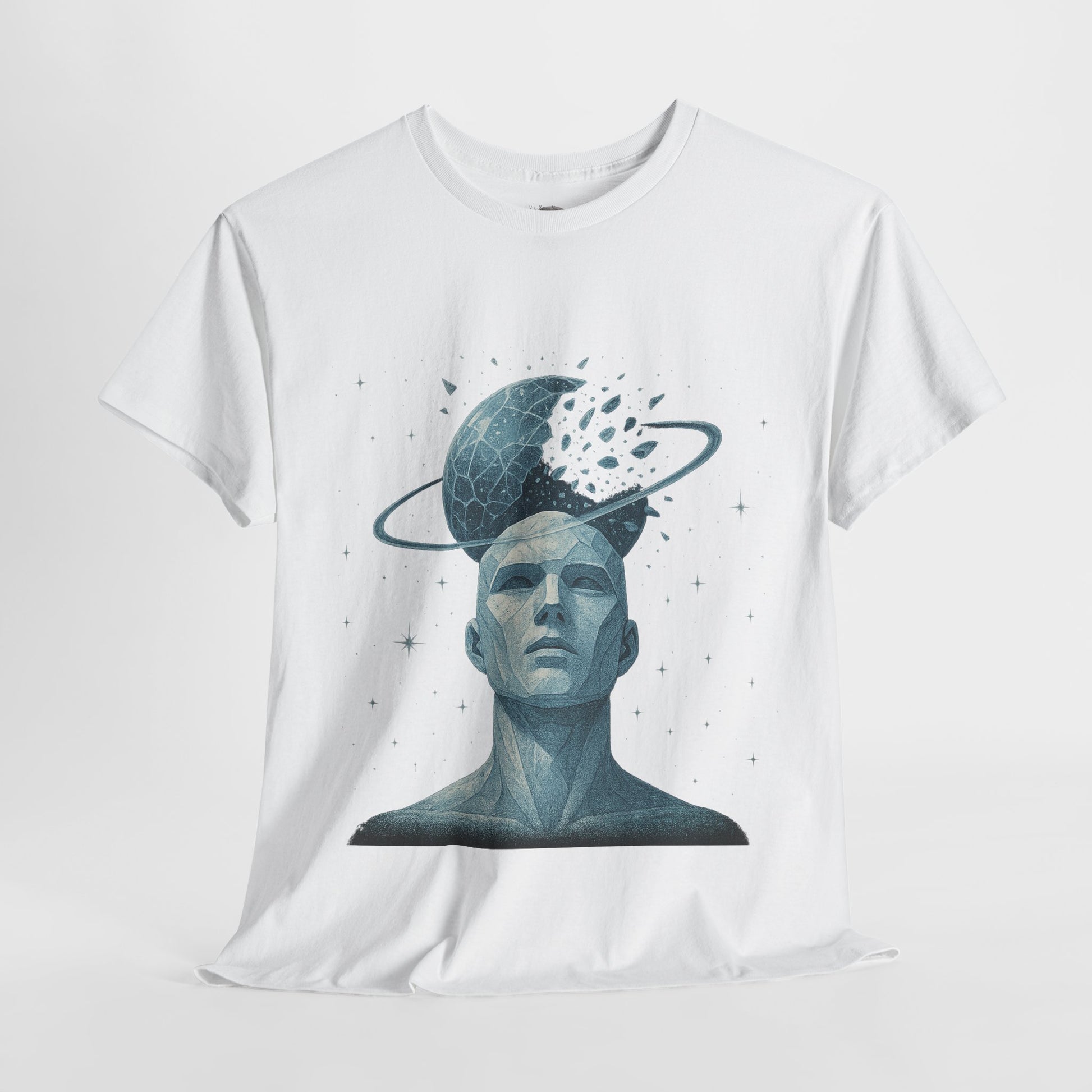 Cosmic mind T-shirt, surreal galaxy head artwork with space and stars – Basic Raven Apparel