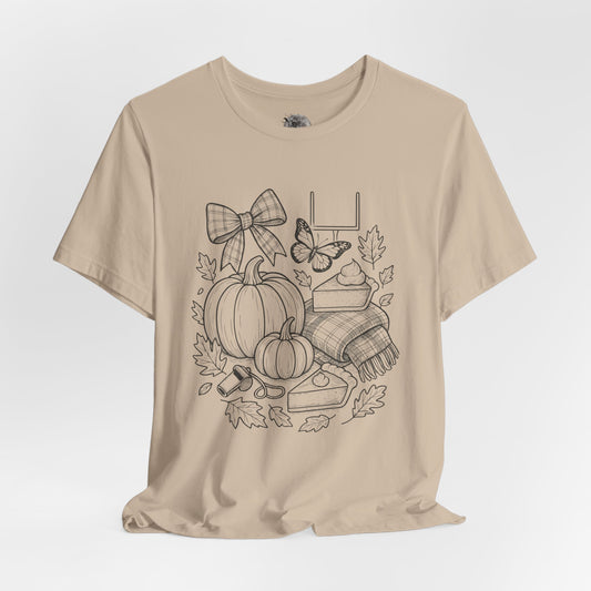 For the Love of Fall T-shirt, autumn pumpkin and leaf seasonal artwork – Basic Raven Apparel