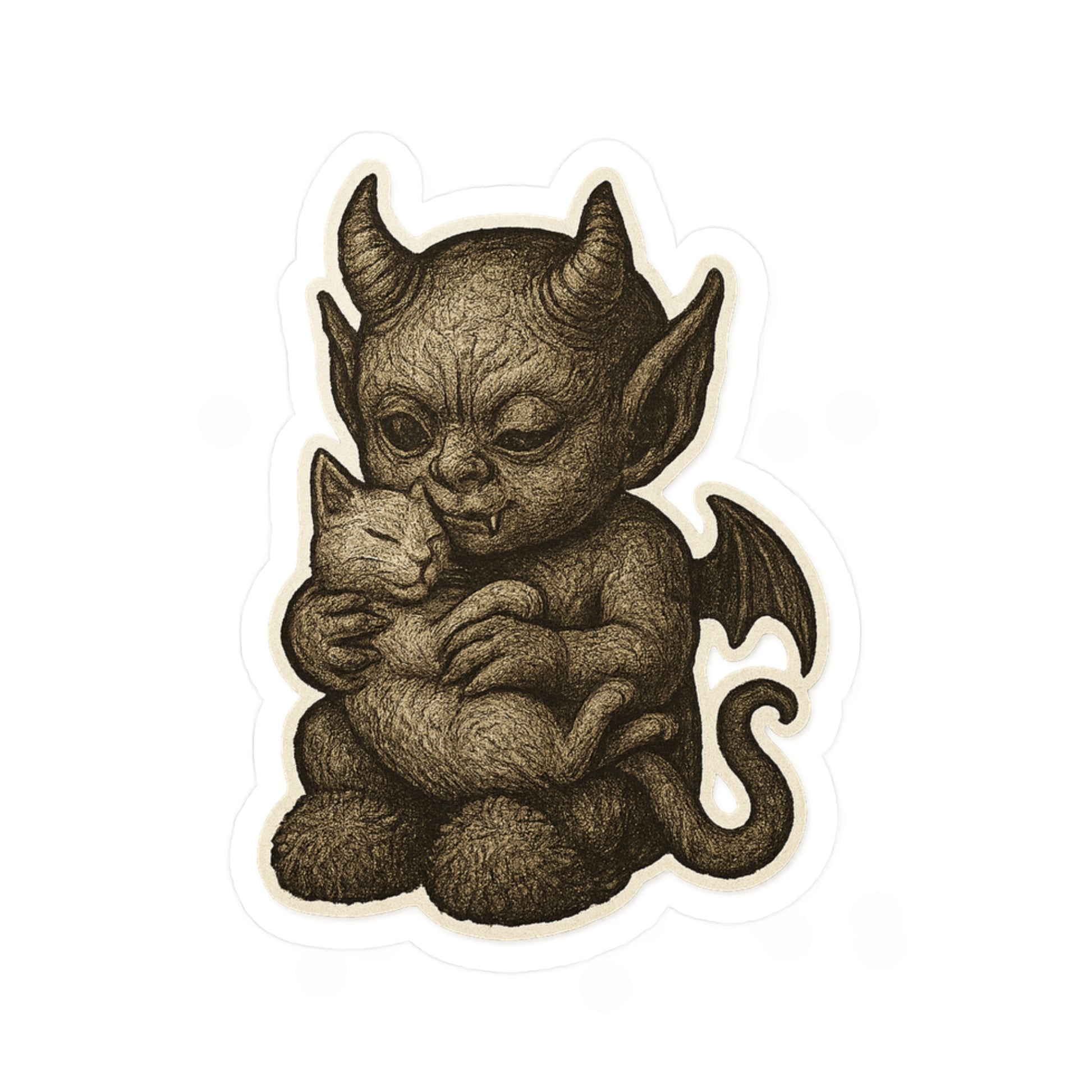 Gargoyle and Kitty vinyl decal, gothic gargoyle holding cat fantasy sticker – Basic Raven Apparel