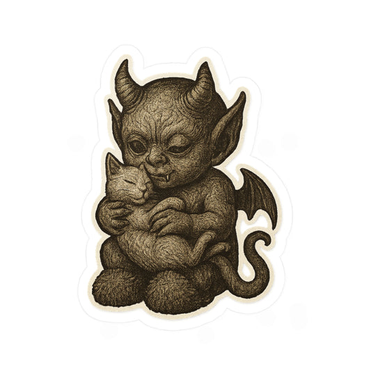 Gargoyle and Kitty vinyl decal, gothic gargoyle holding cat fantasy sticker – Basic Raven Apparel
