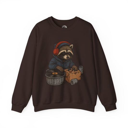 DJ raccoon sweatshirt, funny music-themed animal design cozy streetwear – Basic Raven Apparel
