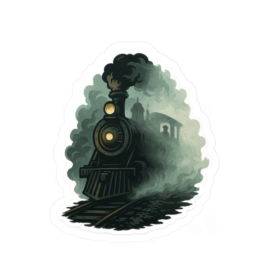 Vintage Train vinyl decal, dark fantasy train emerging from fog – Basic Raven Apparel