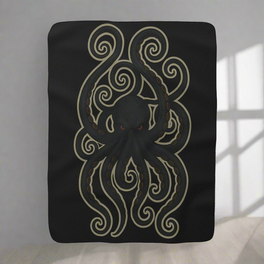 Octosnuggle sherpa blanket, cozy octopus fantasy creature illustration – Basic Raven