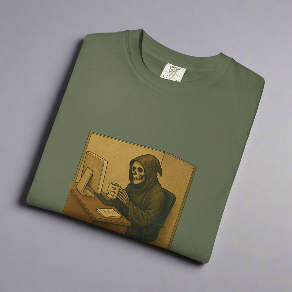 Work to Death Halloween T-shirt, grim reaper office humor graphic – Basic Raven Apparel