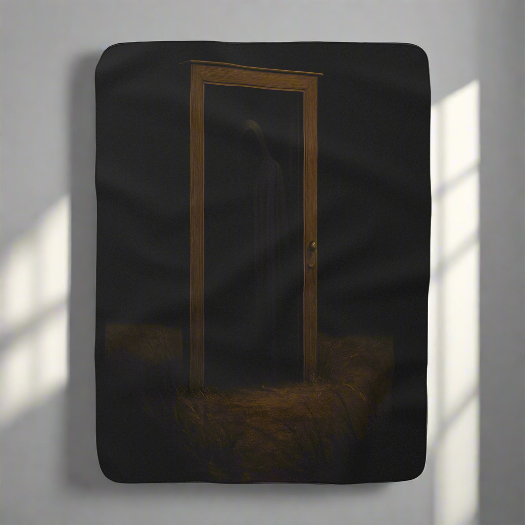 Door in the Meadow sherpa blanket, spooky Halloween haunted meadow design – Basic Raven Apparel