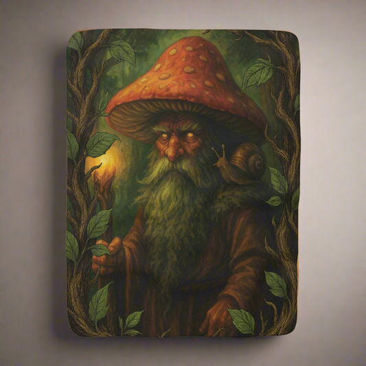 Mushroom Wizard sherpa blanket, fantasy forest gnome with giant mushroom hat – Basic Raven