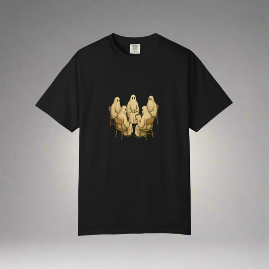 Spirits in Session Halloween T-shirt, spooky ghostly bar scene design – Basic Raven Apparel