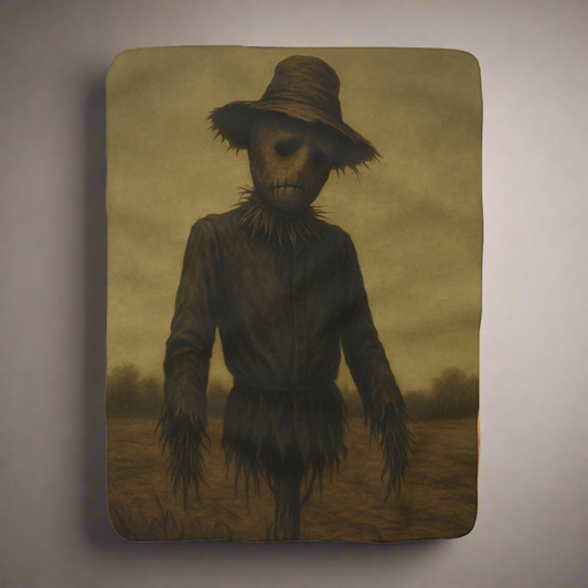 Emotional scarecrow sherpa blanket, spooky Halloween haunted field artwork – Basic Raven Apparel
