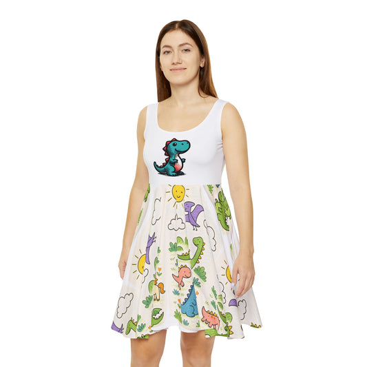Dinosaur print dress, casual women’s clothing with fun prehistoric dinosaur art – Basic Raven Apparel