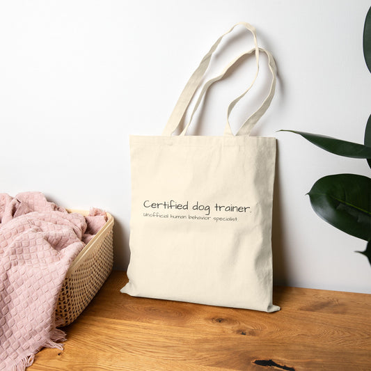 Certified dog trainer canvas tote bag, durable pet training gear – Basic Raven Apparel