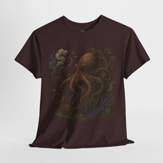 Octopus Shipwreck T-shirt, fantasy sea monster attacking ship ocean artwork – Basic Raven Apparel