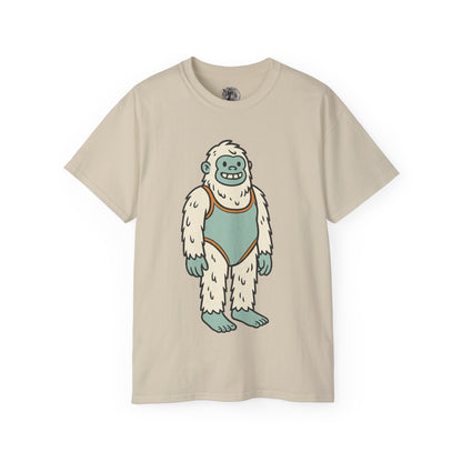 Yeti in a Suit T-shirt, funny cartoon abominable snowman graphic design – Basic Raven Apparel