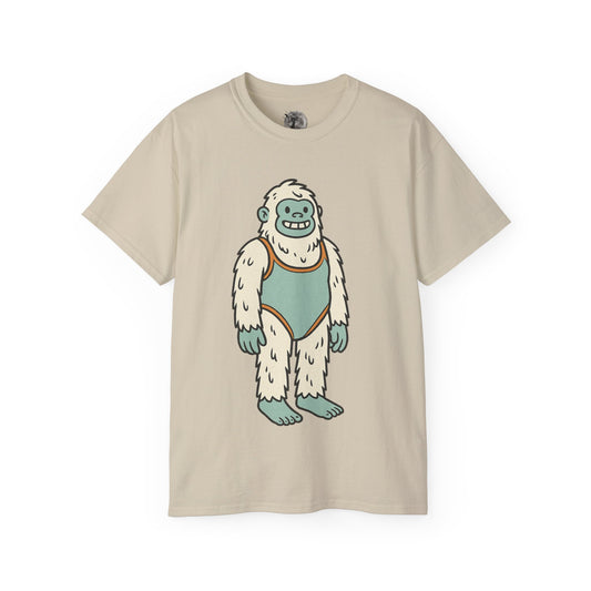 Yeti in a Suit T-shirt, funny cartoon abominable snowman graphic design – Basic Raven Apparel