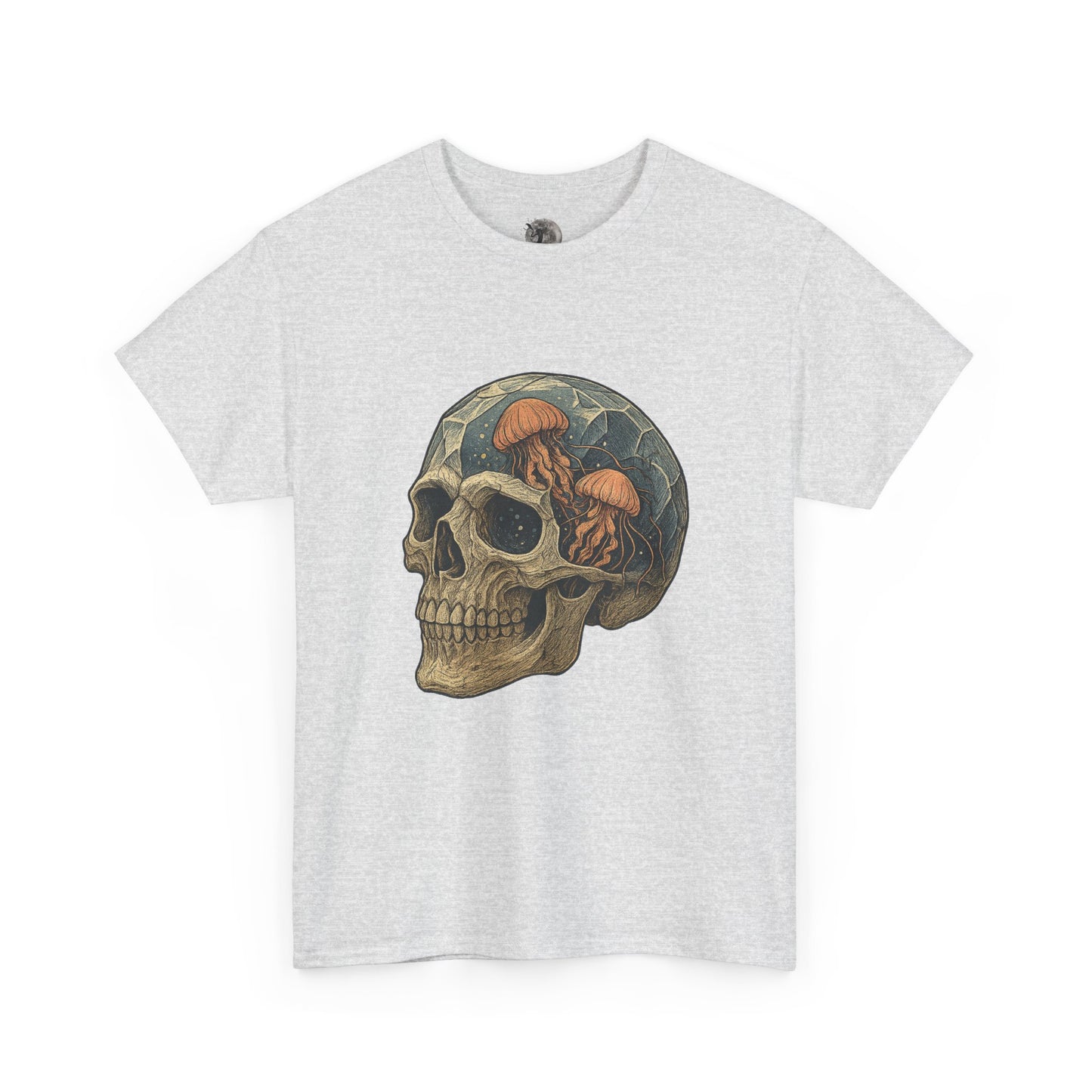 Jelly Skull T-shirt, gothic skull artwork with glowing jellyfish design – Basic Raven Apparel