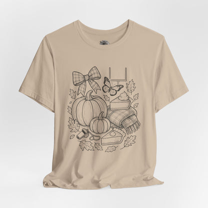 For the Love of Fall T-shirt, autumn pumpkin and leaf seasonal artwork – Basic Raven Apparel